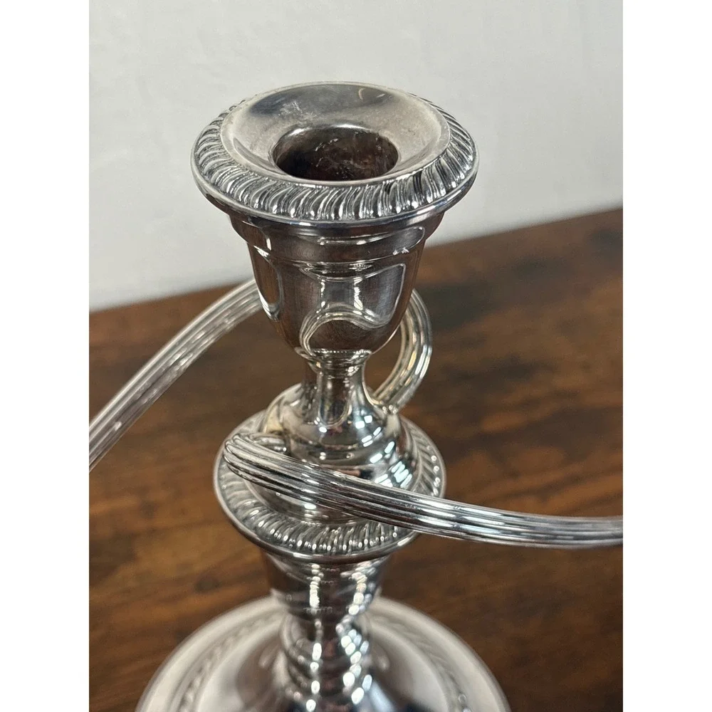 Gorham Silver Plate 3 Light Candelabra Pair YC3001 Gadroon Trim Weighted Set-  2